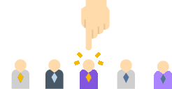 Metáfora representando el concepto de buyer persona con una fila de personas una mano seleccionando una de ellas