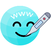 Metáfora sobre la salud de un sitio web representado por una bola del mundo sonriendo con tres www y un termómetro.